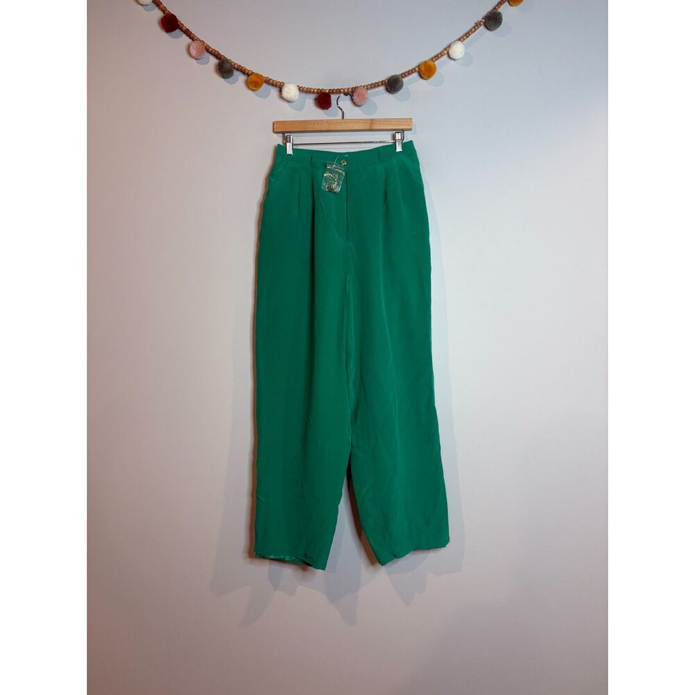 Vtg green silk high rise trouser pants - NWOT
